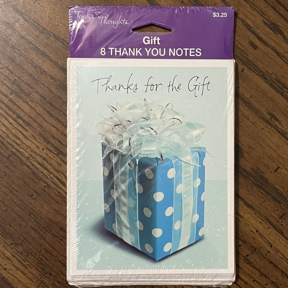 Tender Thoughts 8 Thank You Notes & Envelopes Thanks For The Gift W/ Checklist